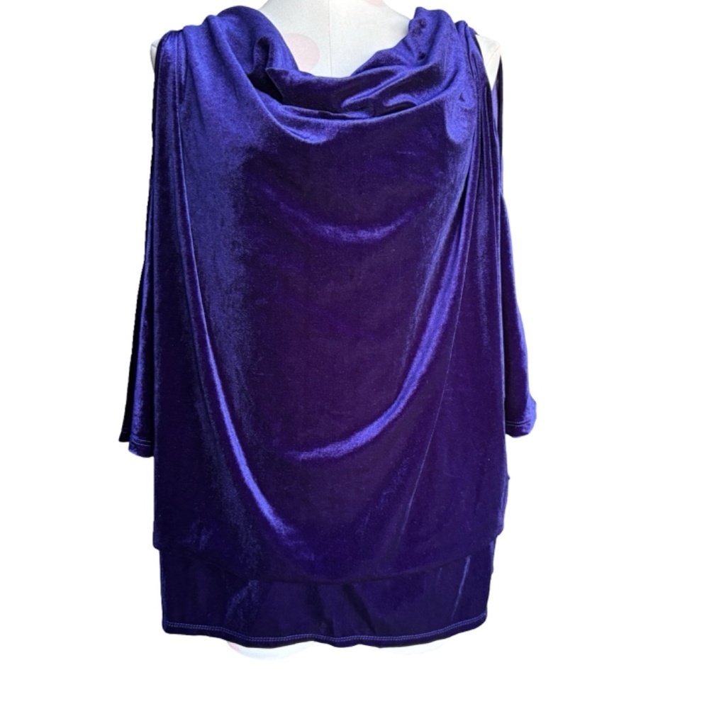 NWT: For Cynthia Velour Drape Cowl Neck Regency Tunic - 2X - Deep Purple - Picture 8 of 8